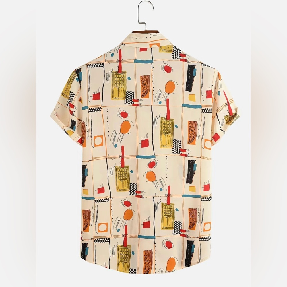 Mens All Over Graffiti Print Street Short Sleeve Shirt Size Small NWT - Picture 2 of 7
